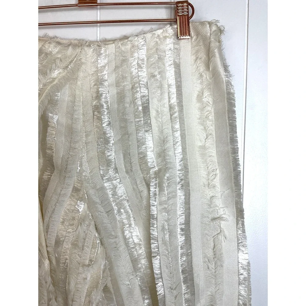 Thakoon White Silk Blend Cropped Faux Wrap‎ Fringe Pants Side Zip Closure